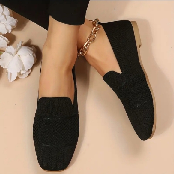 Square Toe Ballet Flat Shoes. Breathable knit, Slip-on. Sz 9M - Picture 1 of 3